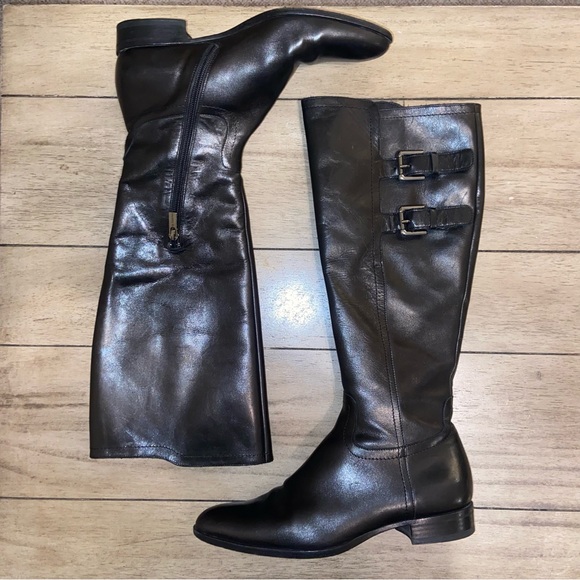 Jil Sander Black Leather Riding Boots with Silver Buckles - Picture 3 of 7